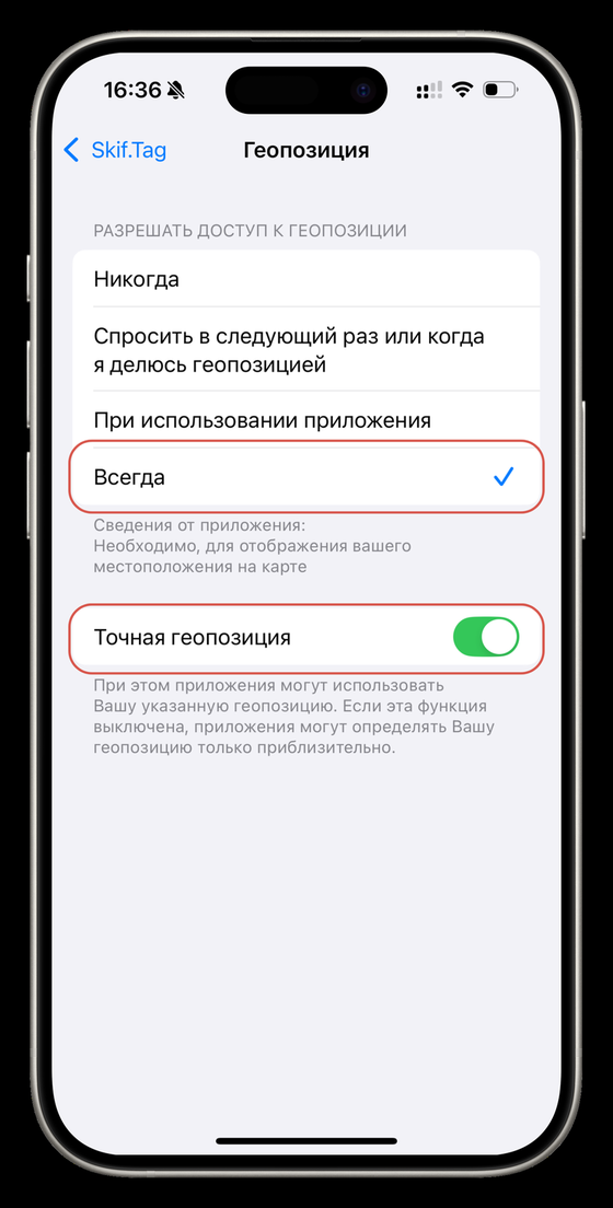 Разрешение доступа к геопозиции